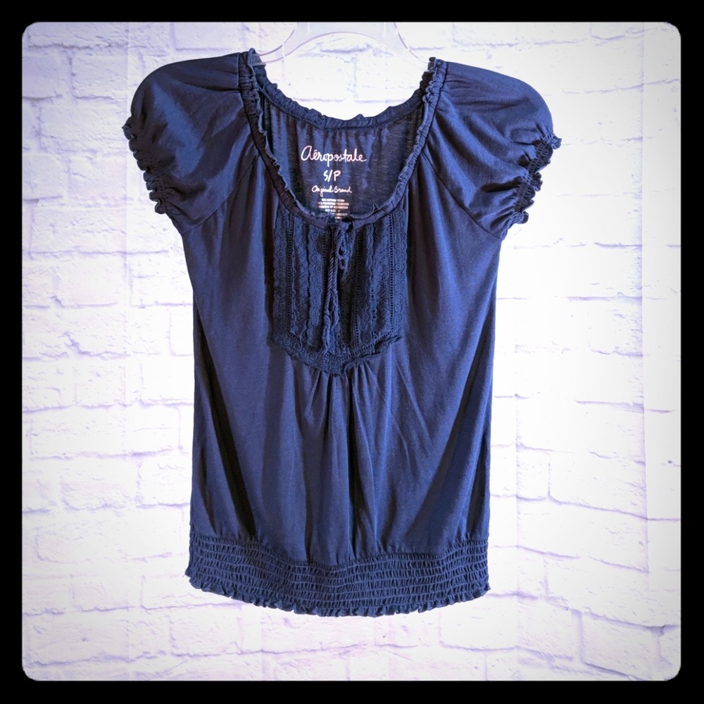Aeropostale short sleeve blouse navy blue small